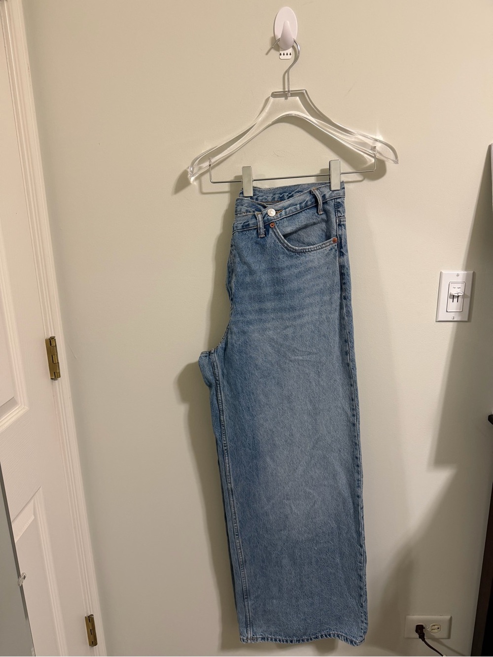 Zara Z1975 High Rise Crossover Asymmetrical Wide Leg Jeans Light Wash Size 14